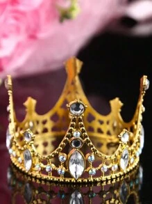 Rhinestone Decor Crown Design Headband Tiaras - Gold - View 4