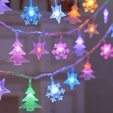 秋季圣诞装饰灯带花环、串灯、雪花、星星、松果，适用于家庭、餐桌、壁炉圣诞装饰圣诞礼物感恩节圣诞树装饰饰品圣诞灯卧室装饰家居装饰派对装饰节日节日房间装饰 - 彩色 - 查看 6