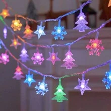 秋季圣诞装饰灯带花环、串灯、雪花、星星、松果，适用于家庭、餐桌、壁炉圣诞装饰圣诞礼物感恩节圣诞树装饰饰品圣诞灯卧室装饰家居装饰派对装饰节日节日房间装饰 - 彩色 - 查看 3