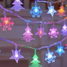 秋季圣诞装饰灯带花环、串灯、雪花、星星、松果，适用于家庭、餐桌、壁炉圣诞装饰圣诞礼物感恩节圣诞树装饰饰品圣诞灯卧室装饰家居装饰派对装饰节日节日房间装饰 - 彩色 - 查看 4