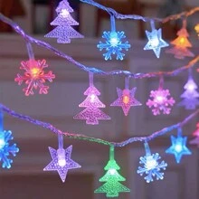 秋季圣诞装饰灯带花环、串灯、雪花、星星、松果，适用于家庭、餐桌、壁炉圣诞装饰圣诞礼物感恩节圣诞树装饰饰品圣诞灯卧室装饰家居装饰派对装饰节日节日房间装饰 - 彩色 - 查看 7
