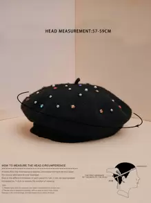 1pc Unisex Y2k Style Colorful Rhinestone Beret Cap Suitable For Outdoor Leisure, Daily Commute, And Versatile Fashion, Coffee Color - Coffee Brown - View 3