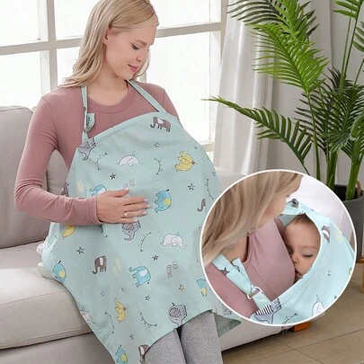 Maternity Nursing Cover Scarf, Baby Stroller & Car Seat Cover, Thin & Breathable, Lightproof Cover Up, Multifunctional Nursing Apron For Breastfeeding-blue Elephant