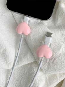 مجموعة من قطعتين واقيات شحن من كابل USB بشكل قلب ثلاثي الأبعاد - وردي فاتح - مشاهدة 1