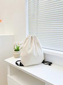 nuevo Bolsa de lona espalda con cordón manojo bolsillos compras alumno Mochila Bolso - Blanco - Ver 4