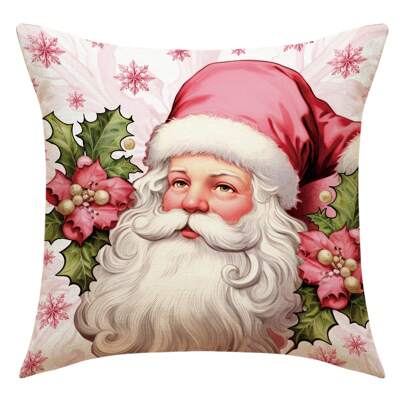 Pink Santa Christmas Pillow Covers 18x18 Snowman Merry Christmas Tree Winter Holiday Decor Throw Pillows Cushion Cases Christmas Decorations
