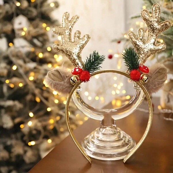 1 Stück funkelndes Weihnachts-Haarband mit niedlichen Rentier-Geweih, Schönes Damenhut-Accessoire, Weihnachten