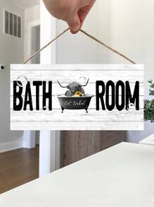 1 pieza Señal de baño divertida con girasol y vaca de las Tierras Altas bañándose en la bañera, placa colgante de madera para decoración, disponible en 6 x 12/4 x 8 pulgadas, decoración del hogar, decoración de la habitación, decoración de pared
