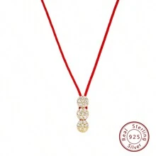 Moonmory 一件時尚真正 925 純銀紅繩吊墜項鍊女式熱藍色繩滴水水晶項鍊首飾聖誕禮物圓形寶石 18k 鍍金 - 圓形寶石 18K 鍍金 - 查看 14