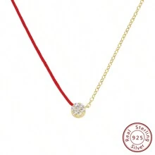 Moonmory 一件時尚真正 925 純銀紅繩吊墜項鍊女式熱藍色繩滴水水晶項鍊首飾聖誕禮物圓形寶石 18k 鍍金 - 圓形寶石 18K 鍍金 - 查看 15