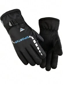 1入組男士冬天時尚濃烈香調手套騎行手套搖粒絨加厚戶外運動滑雪手套 - 黑色 - 查看 2