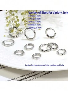 小号银质耳环套装，男女通用，14K 镀层，防过敏，轻质耳环，适合敏感耳朵，日常佩戴，适合耳软骨穿孔 6 毫米/7 毫米/8 毫米/9 毫米/10 毫米（5 对） - 銀色 - 查看 7