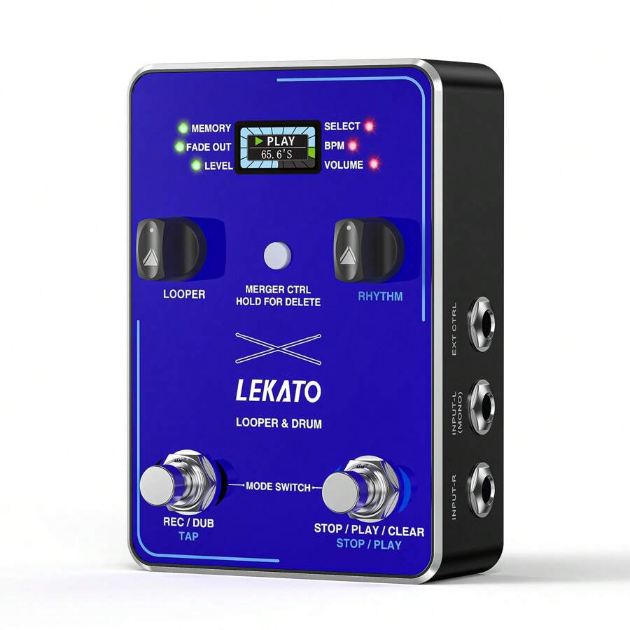 LEKATO 2 IN 1 Drum Looper Pedal, Stereo Guitar Loop Pedal Drum Machine with App, 40 Slots 160 Mins, 100 Drum Grooves, Loop Pedal Supports External Footswitches Software Editing for Guitar Bass - Blue - View 1