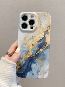 1 Funda Para Teléfono Anticaída De Cobertura Total Con Patrón De Mármol Azul Compatible Con Apple Iphone - Blanco - Ver 3