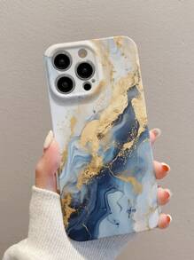1 Funda Para Teléfono Anticaída De Cobertura Total Con Patrón De Mármol Azul Compatible Con Apple Iphone - Blanco - Ver 1