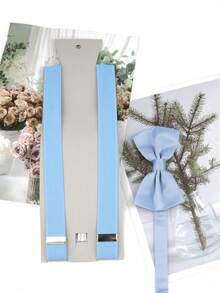 ZLQ&GOU 1 套男士深綠色 Y 形彈力背帶和領結套裝(不含紙板) - 藍色 - 查看 2