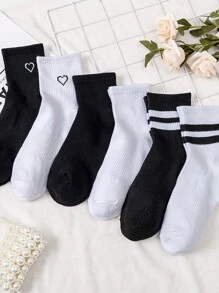 6雙不分男女運動風中筒襪 - 黑與白 - 查看 3