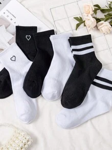 6雙不分男女運動風中筒襪 - 黑與白 - 查看 1