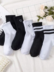 6雙不分男女運動風中筒襪 - 黑與白 - 查看 4