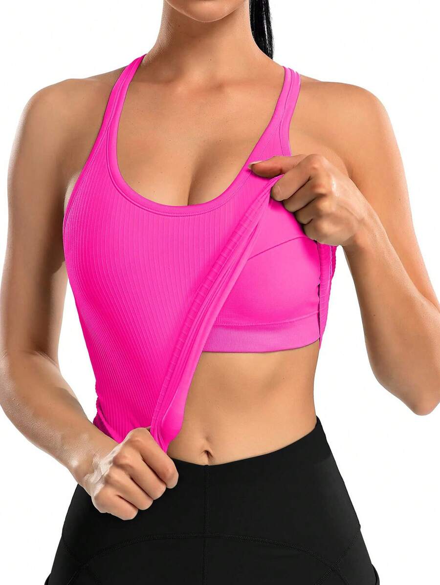 Top De Sujetador Deportivo Acolchado Sin Mangas - Rosa Fucsia - Ver 1