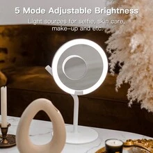 AMIRO Mate S Illuminated LED Makeup Mirror, 8 Inch Rechargeable Adjustable Brightness Makeup Mirror, Memory Function, Touch Screen Control, 180° Rotation, Detachable 5x Magnifying Mirror, Home Portable Travel Mirror, White - White - View 6