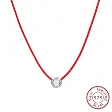 Moonmory 一件時尚真正 925 純銀紅繩吊墜項鍊女式熱藍色繩滴水水晶項鍊首飾聖誕禮物圓形寶石 18k 鍍金 - 圓形寶石 18K 鍍金 - 查看 29