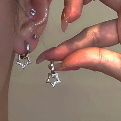 1pair Delicate Y2k Style Cz Star Earrings For Women, Fashionable & Minimalist Party Jewelry Gift