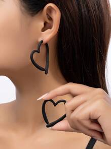 1 对新品时尚简约个性心形度假耳环情人节 - 黑色 - 查看 3