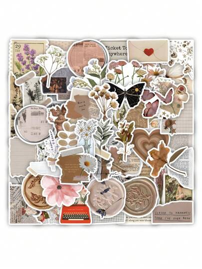 60pcs Vintage Stationery Stickers, Japanese Retro Postage Stamp Style, Cute Patterns For Scrapbooking, Journaling, Aesthetic Stationery Scrapbook Supplies Funny Stickers Laptop Stickers Kindle Phone Stickers