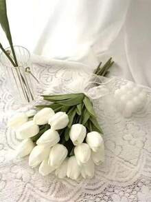 6 Piezas Tulipán Blanco Artificial - Blanco - Ver 3