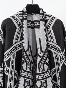 Women's Metallic Thread Open Front Split Shawl, All Seasons - Black and White - View 10