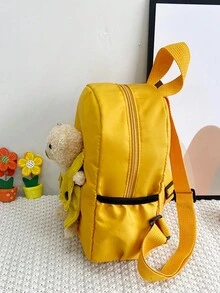 孩子們尼龍卡通後背包新款熊風格玩偶後背包可愛小書包在黃色的 - 黃色 - 查看 3