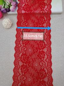Diy服飾配件,裝飾彈性紅色蕾絲提花邊,寬15cm,長3m