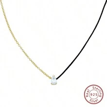 Moonmory 一件時尚真正 925 純銀紅繩吊墜項鍊女式熱藍色繩滴水水晶項鍊首飾聖誕禮物圓形寶石 18k 鍍金 - 圓形寶石 18K 鍍金 - 查看 17