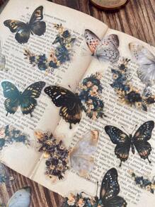 30 張蝴蝶月亮花卉拼貼防水貼紙適用於日記、剪貼簿、相冊 Diy 裝飾 - 彩色 - 查看 3