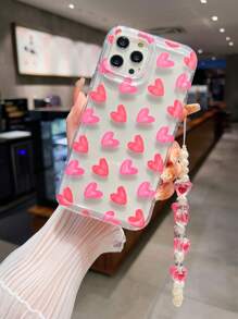 1 Túi Khí Toàn Màn Hình Hình Trái Tim Màu Hồng, Vỏ Điện Thoại Bảo Vệ Chống Rơi Có Dây Buộc Hình Trái Tim, Tương Thích Với IPhone, Bảo Vệ Đa Năng Cho Điện Thoại Nam Và Nữ - Màu Hồng Tươi - Xem 2