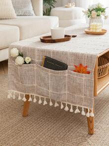 Mantel De Poliéster A Cuadros Con Bolsillos De Estilo Simple Para La Mesa De Café En Color Beige-marrón, Adecuado Para Decoración De Interior - Caqui - Ver 2