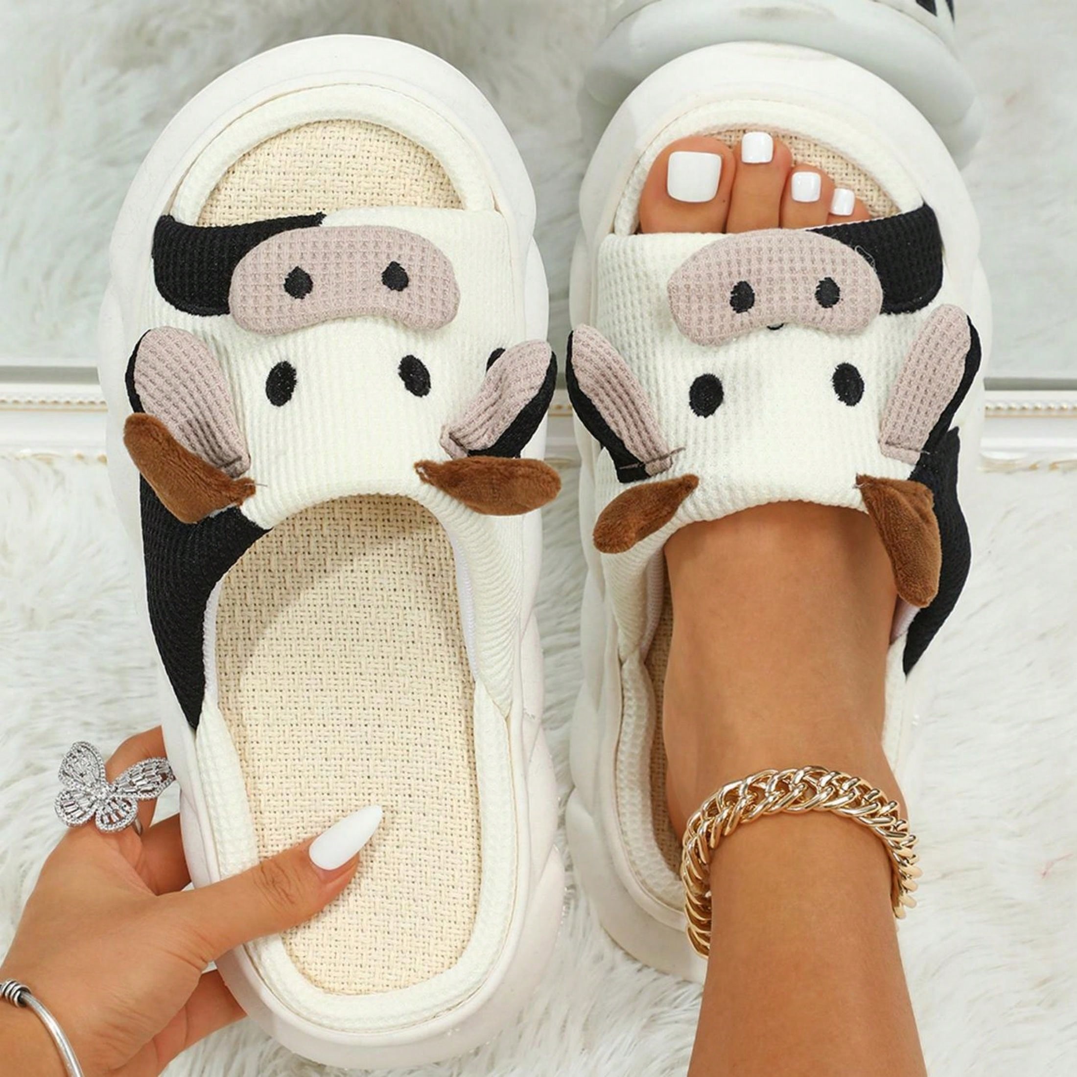 Cow Slippers For Women And Men Fuzzy Plush Animal Slippers Winter Warm Cozy House Slippers Soft Thick Sole Novelty Shoes Furry Home Sliders For Indoor Outdoor Cow Slippers For Women And Men Fuzzy Plush Animal Slippers Winter Warm Cozy House Slippers Soft Thick Sole Novelty Shoes Furry Home Sliders For Indoor Outdoor