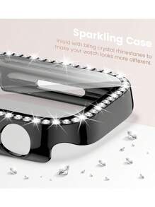 2pcs Fashionable And Attractive Rhinestone Decoration Compatible With Apple Watch Women's Watch Case, 2 In 1 Drop-Proof And Scratch-Resistant Hard Pc With Ultra-Thin Tempered Glass Screen Protector, Compatible With Apple Watch Series Ultra/Se/11/10/9/8/7/6/5/4/3, 38/40/41/42/44/45/46/49Mm, Easy To Wear And Touch Sensitive - Multicolor - View 4