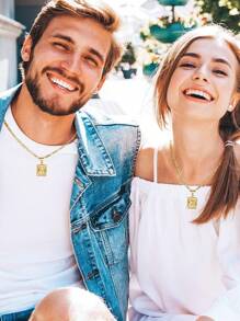 Collar colgante con inicial para mujeres y hombres, collar con monograma de letra mayúscula cuadrada, collar con cadena de con alfabeto de A a Z para mujeres y hombres