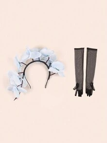 2入組手套髮飾套裝,哥德式花冠頭帶cosplay舞會婚禮髮飾服飾配件 - 淺藍色 - 查看 4