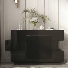 Modern Dresser Storage Chest with 6 Drawers & Stylish Shape, Wood Double Dresser Chest with Glossy Surface for Bedroom - 黑色 - 查看 5