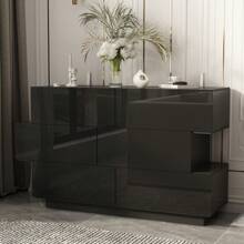 Modern Dresser Storage Chest with 6 Drawers & Stylish Shape, Wood Double Dresser Chest with Glossy Surface for Bedroom - 黑色 - 查看 4