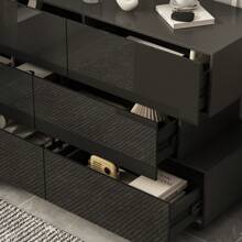 Modern Dresser Storage Chest with 6 Drawers & Stylish Shape, Wood Double Dresser Chest with Glossy Surface for Bedroom - 黑色 - 查看 7