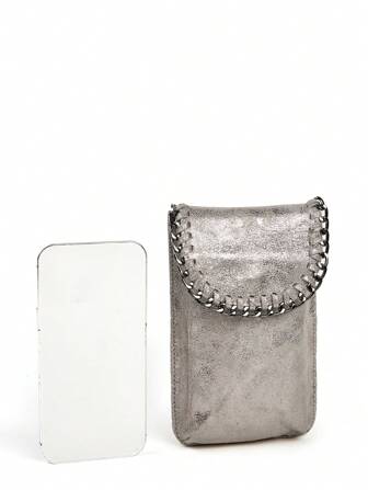 Fashionable Unique Personalized Metallic Feeling Flash Soft Fabric Style Phone Bag, Rock, Gothic, Iron Chain, Corduroy, Multifunctional Crossbody Shoulder Bag Suit For Ladies To Pair With Daily Outfit, Dating, Shopping, Funky, Punk & Bag For Street Wear, 2000s Fashion Style Bag For Women, Perfectly Matching With Fall Outfits Women