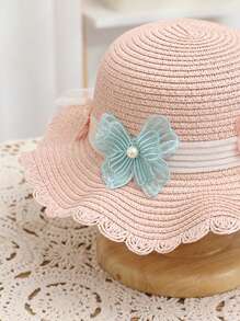 1 套女孩公主風格帽子,包括網狀蝴蝶帽、荷葉邊草帽、公主手提包,適合日常佩戴、海灘和戶外活動 - 粉色 - 查看 4