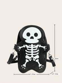 Halloween Skull Pattern Crossbody Bag, Gothic Zipper Crossbody Bag, Funny Skull Shoulder Bag, Halloween Wallet Crossbody Bag - Black - View 7