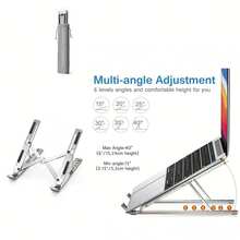 1 Giá đỡ máy tính xách tay di động bằng nhôm, kim loại nâng cấp - Có thể điều chỉnh 6 vị trí, chắc chắn hơn và không bị rung, Đế làm mát nâng gấp, 6,1 inch * 9,25 inch tương thích với mọi kích cỡ máy tính xách tay - Bạc - Xem 1