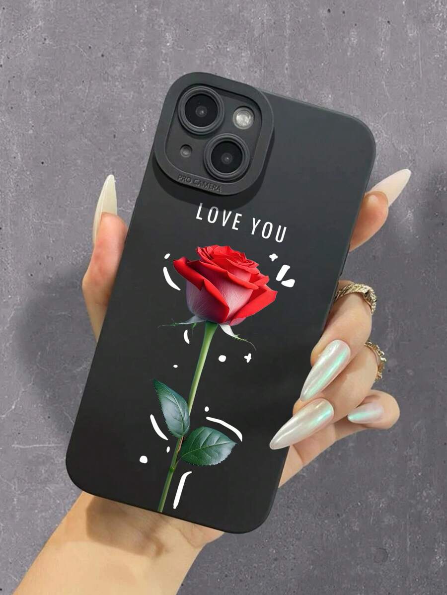 1 Miếng Đen Chống sốc TPU Điện thoại di động Loại vỏ Với Bảo vệ máy ảnh , Đỏ Hoa hồng Love Và Mẫu mắt , Tương thích với Apple - Nhiều màu - Xem 1