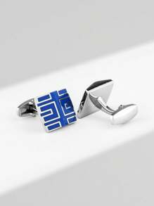 1 Pair Blue Enamel Polished Square Cufflinks, Fashionable Accessory For Men